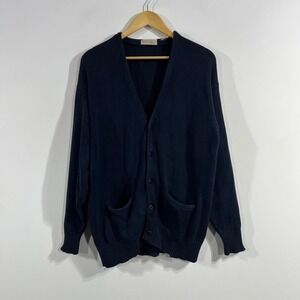Brian MacNeil VTG 90s Old Money Preppy Navy Cotton Knit Cardigan Sweater Medium
